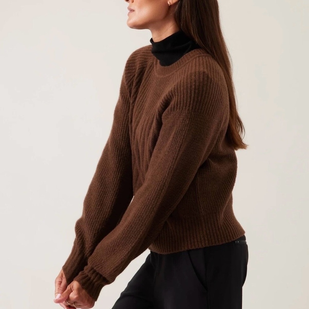 NWT Athleta Brown Ribbed CHANDAIL RAS LAYOVER CREW Sweater Size M - Picture 5 of 16